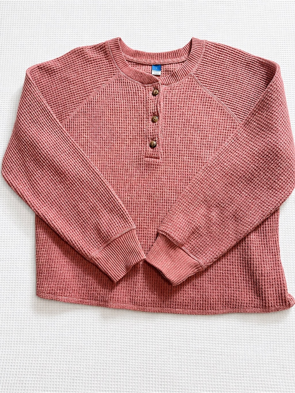 Old Navy Women's Henley Top Size L Crop Cabincore Fall Rustic Waffle Knit Rose